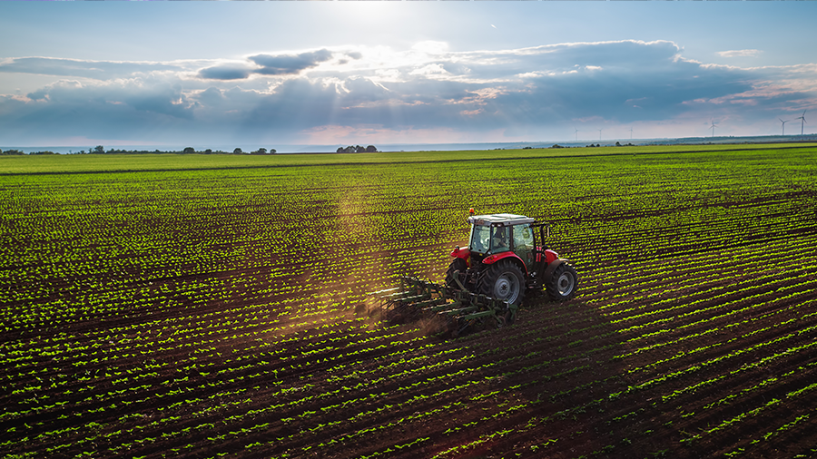 Un tractor a un camp de cultiu