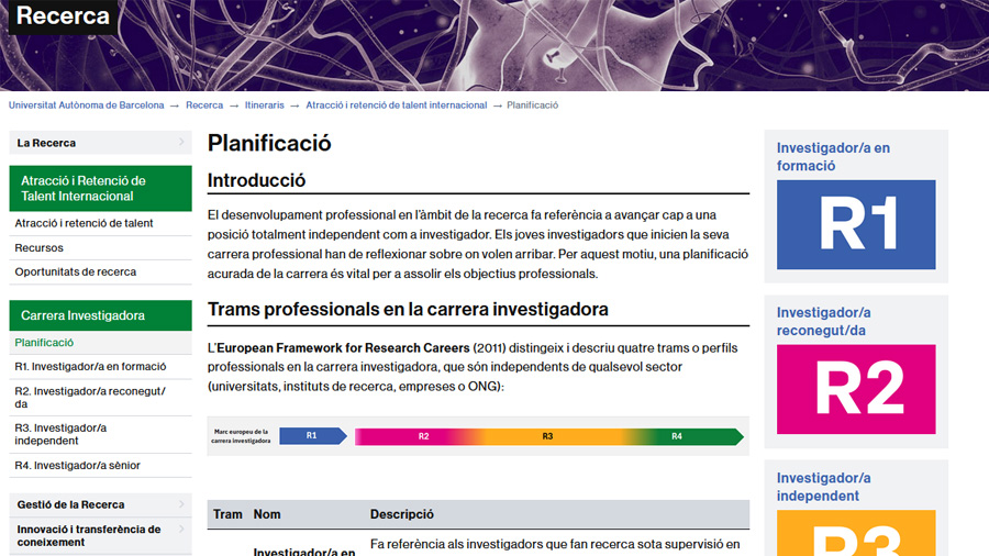 Pantallazo de la web d'Atracció Talent