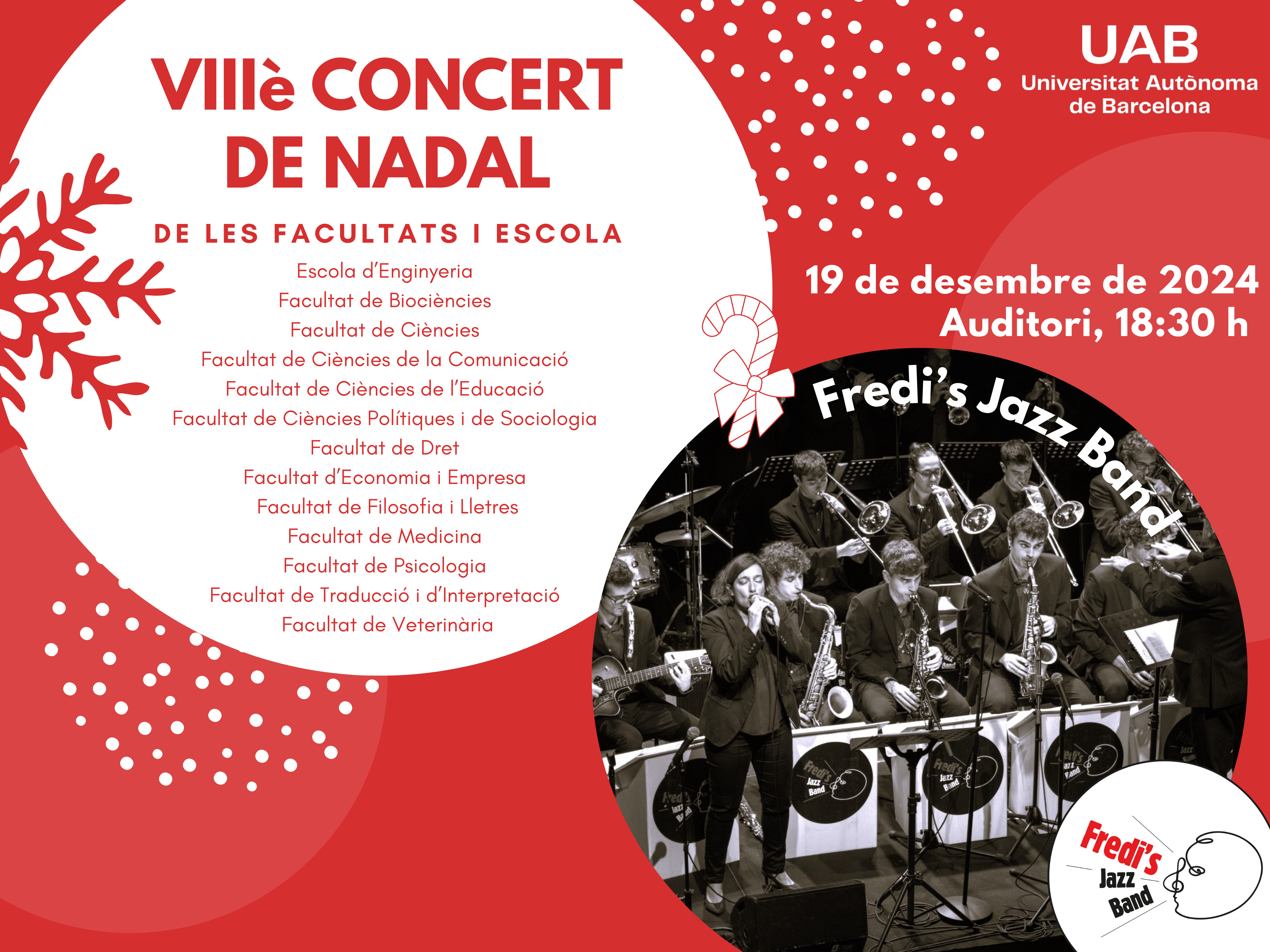 Cartell vermell informatiu sobre el concert de nadal de la UAB 2024