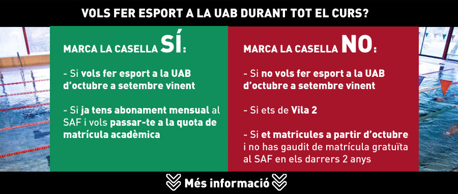 opcions casella matrícula acadèmica UAB per fer esport